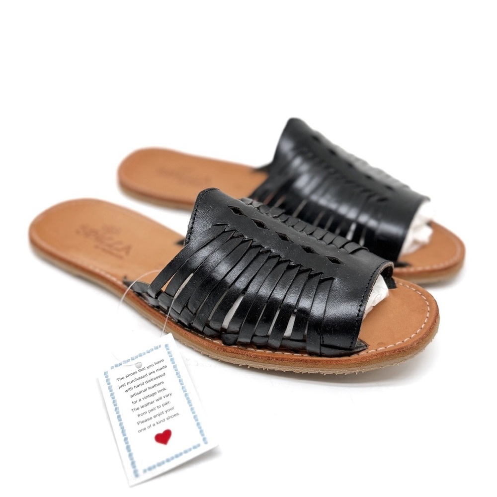 Sbicca Lawrin Woven Leather Slides Huarache Sandals Slip On Black Size 10
